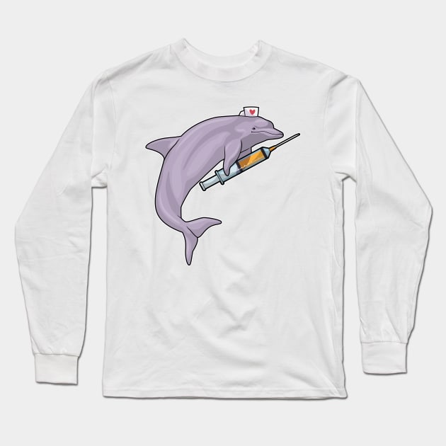 Dolphin as Nurse with Syringe Long Sleeve T-Shirt by Markus Schnabel